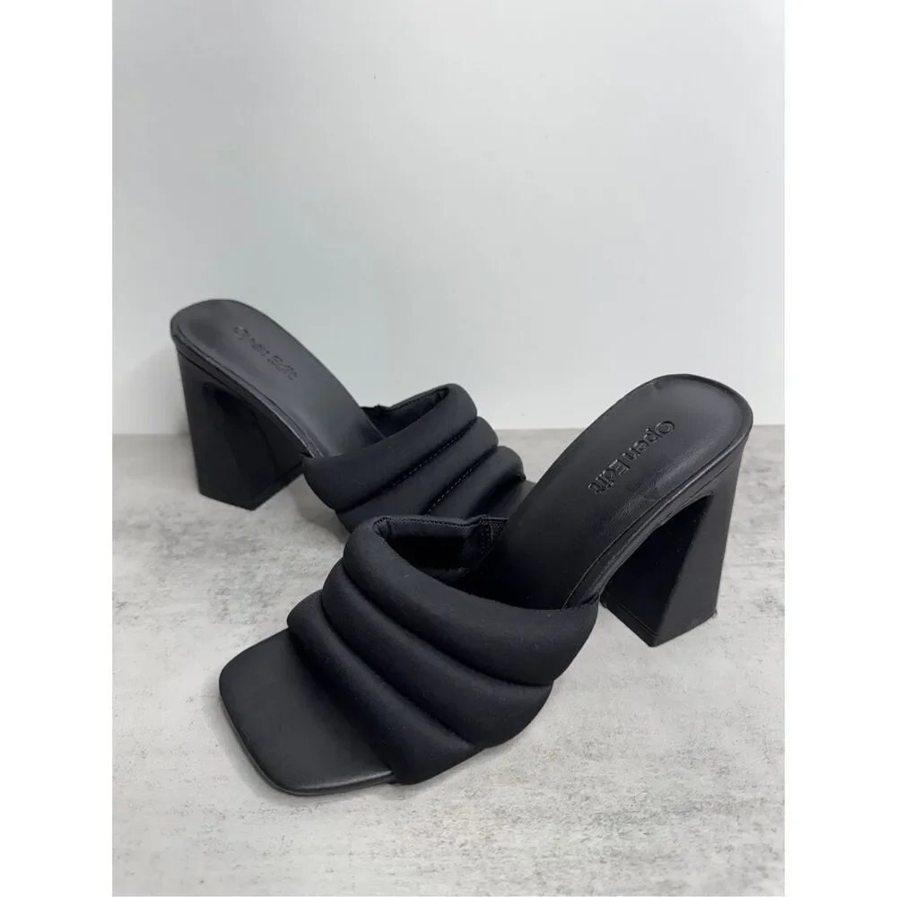 Open Edit Sandals Size 6.5 Black Open Toe Block Heel‎ Fabric Upper